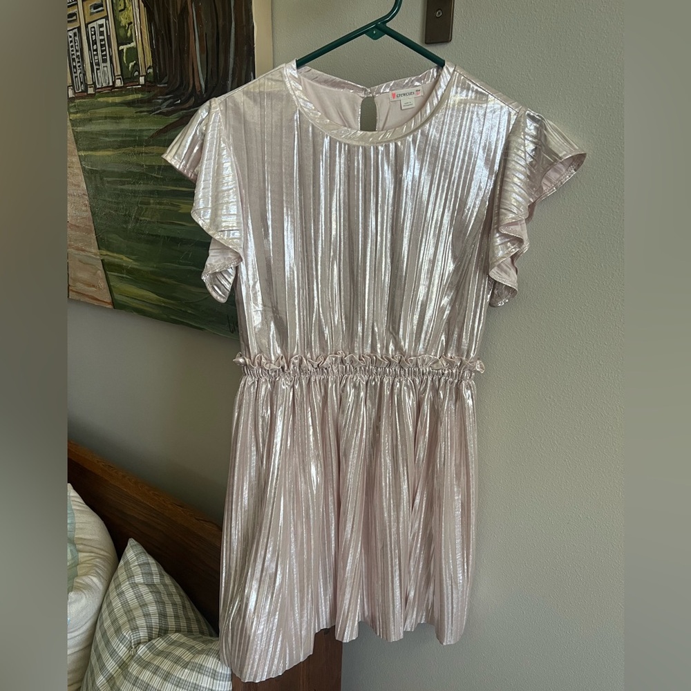 Crewcuts Shimmery Rose Metallic Pleated Dress size 12 EUC
